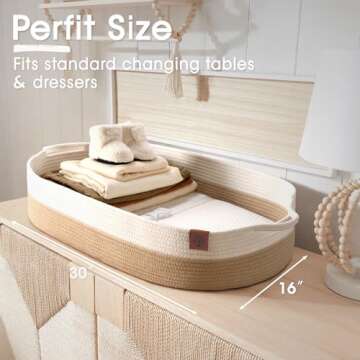 J&JOO Baby Changing Basket Includes Diaper Caddy - Portable, Breathable, Changing Table Topper, Changing Pad for Dresser, Cotton Rope Baby Basket, Baby Mat, Gift for Baby Shower