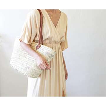 FRENCH BASKET straw bag with leather handles, beach bag, straw bag, market basket, shopping basket, ...