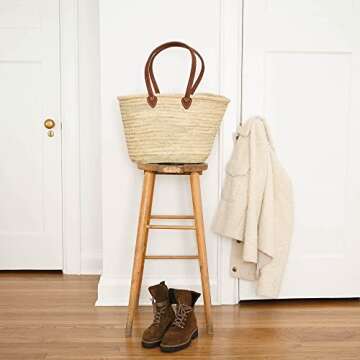 FRENCH BASKET straw bag with leather handles, beach bag, straw bag, market basket, shopping basket, wicker basket with handle, wicker basket