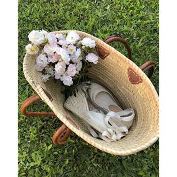 FRENCH BASKET straw bag with leather handles, beach bag, straw bag, market basket, shopping basket, wicker basket with handle, wicker basket