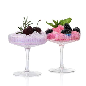 G Iridescent Coupe Glasses set of 2 Vintage Stem Design for Manhattan Cocktail Champagne Martini Algonquin Gimlet Prohibition Aperitif Port Wine Rainbow Unicorn Pearl Shimmering Little Cute Glassware