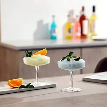 G Iridescent Coupe Glasses set of 2 Vintage Stem Design for Manhattan Cocktail Champagne Martini Algonquin Gimlet Prohibition Aperitif Port Wine Rainbow Unicorn Pearl Shimmering Little Cute Glassware