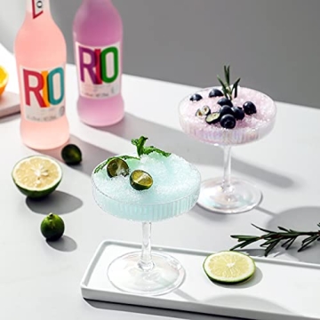 G Iridescent Coupe Glasses set of 2 Vintage Stem Design for Manhattan Cocktail Champagne Martini Algonquin Gimlet Prohibition Aperitif Port Wine Rainbow Unicorn Pearl Shimmering Little Cute Glassware