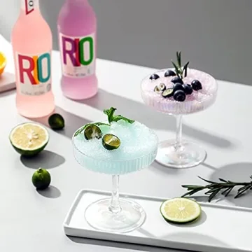 G Iridescent Coupe Glasses set of 2 Vintage Stem Design for Manhattan Cocktail Champagne Martini Algonquin Gimlet Prohibition Aperitif Port Wine Rainbow Unicorn Pearl Shimmering Little Cute Glassware