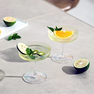 G Iridescent Coupe Glasses set of 2 Vintage Stem Design for Manhattan Cocktail Champagne Martini Algonquin Gimlet Prohibition Aperitif Port Wine Rainbow Unicorn Pearl Shimmering Little Cute Glassware