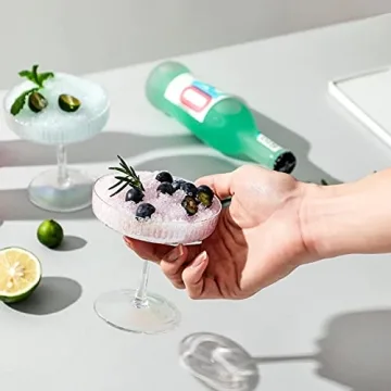 G Iridescent Coupe Glasses set of 2 Vintage Stem Design for Manhattan Cocktail Champagne Martini Algonquin Gimlet Prohibition Aperitif Port Wine Rainbow Unicorn Pearl Shimmering Little Cute Glassware