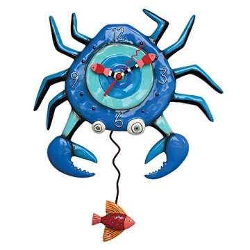 Allen Designs Blue Crab Pendulum Clock - Unique Hand-Painted Design