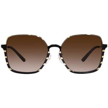 Tory Burch TY 6076-328213 Shiny Silver/Black Strip w/Smoke Gradient 56mm