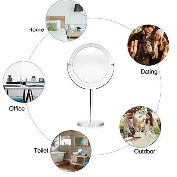 Beautifive Makeup Mirror, Double Sided Vanity Mirror with 1x/7x, Tabletop Magnifying Mirror, Swivel Round Mirror with 360°Rotation, Retro Style Bathroom Mirror