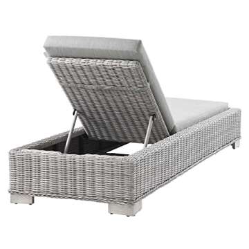 Conway Outdoor Patio Wicker Rattan Chaise Lounge in Light Gray Gray