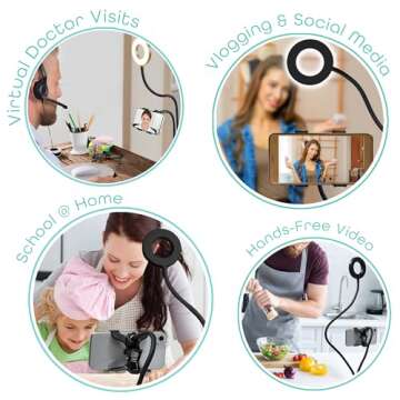 Aduro U-Stream Selfie Ring Light with 24” Gooseneck Stand & Cell Phone Holder, Social Media Influencer Live-Streaming Phone Mount and Light Kit (Black)