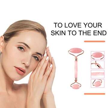 Jade Roller for Face,Natural Rose Quartz Facial Massage Roller,Great Skincare Tool for Facial Massag...