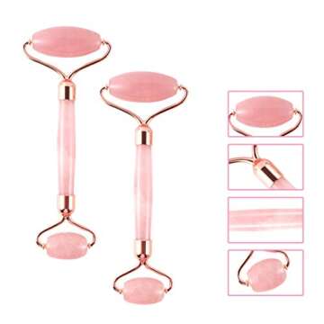Jade Roller for Face,Natural Rose Quartz Facial Massage Roller,Great Skincare Tool for Facial Massage,Relaxation, Massage Your Face & Enhance Your Skin Care Routine, Gift Box