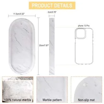 WORHE Natural Marble Vanity Tray Italy Oval Stone Trays for Candles Perfume, Decorative Jewelry Dish for Small Items, Countertop Storage Organizer for Home Bathroom Kitchen Matte Surface White (BH101)