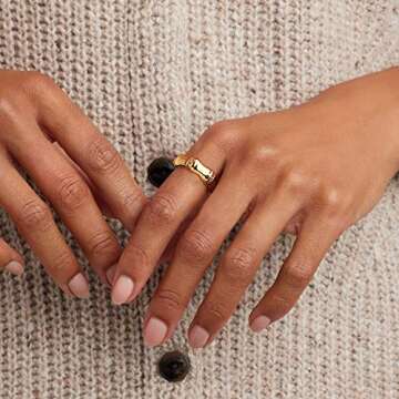 MYEARS Women Ring Gold Bamboo Chunky Band 14K Gold Vacuum Filled Simple Stack Finger Jewelry Gift Si...