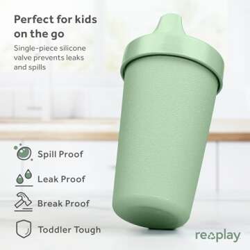 Re-Play Made in USA 10 Oz. Sippy Cups for Toddlers, Pack of 4 - Reusable Spill Proof Cups for Kids, ...