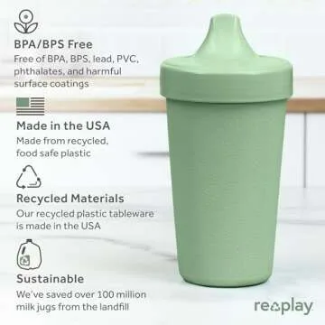Re-Play Made in USA 10 Oz. Sippy Cups for Toddlers, Pack of 4 - Reusable Spill Proof Cups for Kids, Dishwasher/Microwave Safe - Hard Spout Sippy Cups for Toddlers 3.13" x 6.25", Cactus Flower
