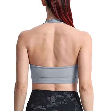 Aoxjox Women's Workout Sports Bras Fitness Backless Padded Halter Bra Yoga Crop Tank Top (Grey, Medium)