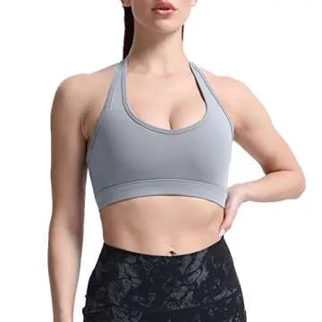Aoxjox Women's Workout Sports Bras Fitness Backless Padded Halter Bra Yoga Crop Tank Top (Grey, Medium)