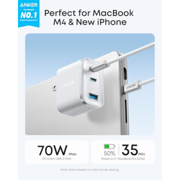 Anker Nano USB C Charger Block, Ultra-Fast 70W Output 3-Port Type C Charger, Fast Charging, Compact ...