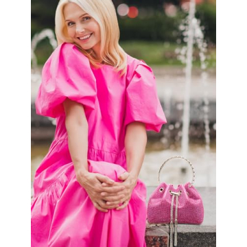 SWEETV Sparkly Rhinestone Bucket Bag for Formal Events