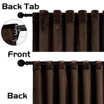 SNITIE Brown 108 in Long Velvet Curtains with Back Tab and Rod Pocket Thermal Insulated Soft Privacy Light Filtering Velvet Drapes for Bedroom and Living Room, Set of 2 Panels, 52 x 108 Inches Long