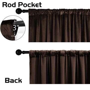 SNITIE Brown 108 in Long Velvet Curtains with Back Tab and Rod Pocket Thermal Insulated Soft Privacy Light Filtering Velvet Drapes for Bedroom and Living Room, Set of 2 Panels, 52 x 108 Inches Long