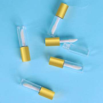 Mydio 50 Pack 1.2ML Clear Mini Lip Gloss Tube Empty Lip Balm Containers With Gold Lid for Lipstick (Gold)