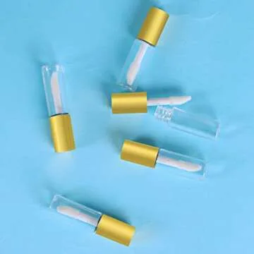 Mydio 50 Pack 1.2ML Clear Mini Lip Gloss Tube Empty Lip Balm Containers With Gold Lid for Lipstick (Gold)