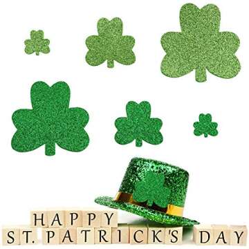 Zhanmai 200 Pcs St. Patrick's Day Shamrock Foam Stickers Glitter Green Clover Sticker Self-Adhesive Craft Sticker Shamrock Foam Cutout for Irish Holiday Kid Party Favor DIY Craft Decoration