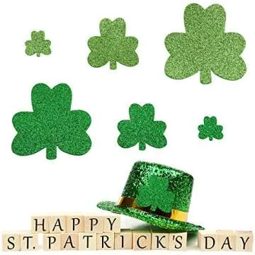 Zhanmai 200 Pcs St. Patrick's Day Shamrock Foam Stickers Glitter Green Clover Sticker Self-Adhesive Craft Sticker Shamrock Foam Cutout for Irish Holiday Kid Party Favor DIY Craft Decoration