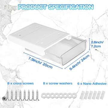 OSPNIEEK Self-adhesive Under Desk Drawer Organizer, 2 Pack Table Hidden Slide Out Large Storage Mounted Desktop Pencil Holder Tray Drawers for Office Home School Stationery Kitchen (Large, White)