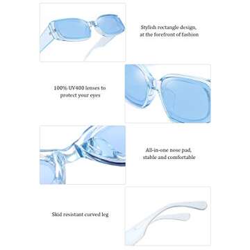 Dollger Trendy Rectangle Sunglasses for Women Retro y2k blue Sunglasses Color 90s sunglasses Blue