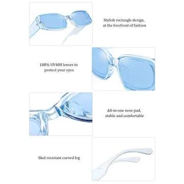 Dollger Trendy Rectangle Sunglasses for Women Retro y2k blue Sunglasses Color 90s sunglasses Blue