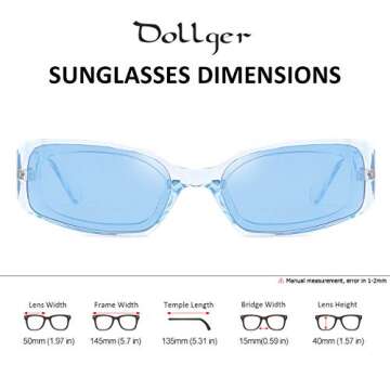 Dollger Trendy Rectangle Sunglasses for Women Retro y2k blue Sunglasses Color 90s sunglasses Blue