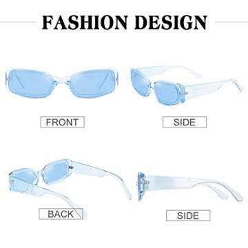 Dollger Trendy Rectangle Sunglasses for Women Retro y2k blue Sunglasses Color 90s sunglasses Blue