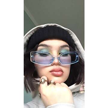 Dollger Trendy Rectangle Sunglasses for Women Retro y2k blue Sunglasses Color 90s sunglasses Blue