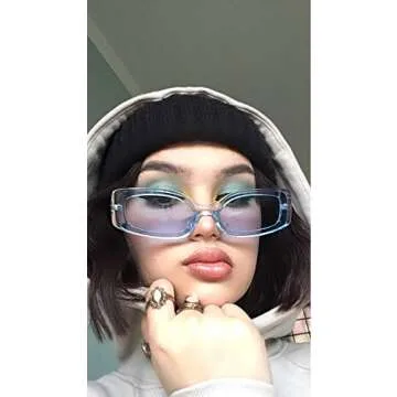 Dollger Trendy Rectangle Sunglasses for Women Retro y2k blue Sunglasses Color 90s sunglasses Blue