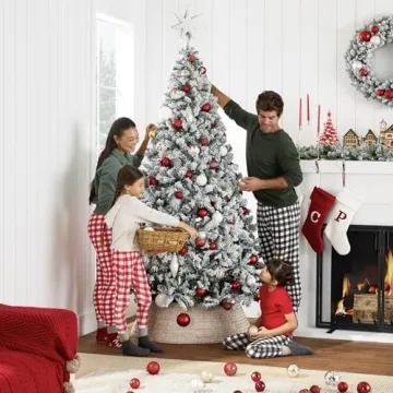 Best Choice Products Artificial Christmas Tree, 7.5ft Unlit Snow Flocked Design Pine Tree, Full Appearance Snowy w/Easy Assembly, Metal Stand