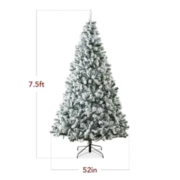 Best Choice Products Artificial Christmas Tree, 7.5ft Unlit Snow Flocked Design Pine Tree, Full Appearance Snowy w/Easy Assembly, Metal Stand