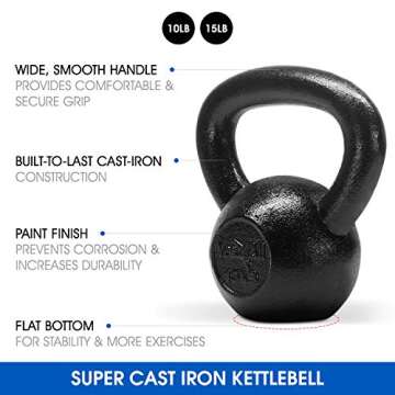 Yes4All Kettlebells Set 10 15 lbs Weight Cast Iron for Dumbbell Weights Exercises, Gym, Fitness, Ful...
