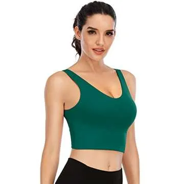 YOGERSSY Longline Strappy Sports Bras for Women Padded Womens Workout Crop Tank Tops Yoga Sport Bra Green, Medium