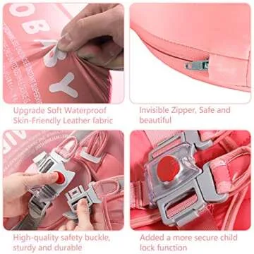 Mambobaby Float Add Tail Baby Swim Float with Canopy, Non-Inflatable Solid Baby Float, Upgrade Soft Waterproof Skin-Friendly Leather Material Infant Swim Float (Deluxe Edition Pink)