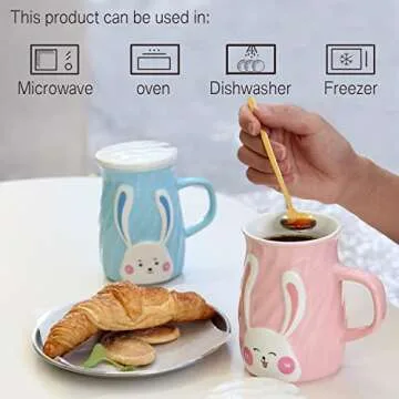YUWU Bunny Mug for Kids - Cute Ceramic Mug with Lid