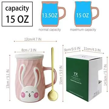 YUWU Bunny Mug for Kids - Cute Ceramic Mug with Lid