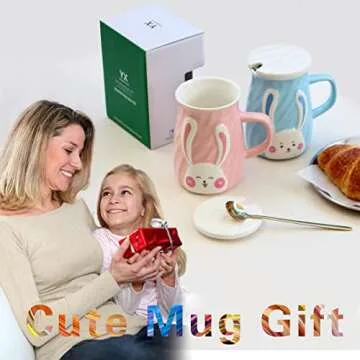 YUWU Bunny Mug for Kids - Cute Ceramic Mug with Lid