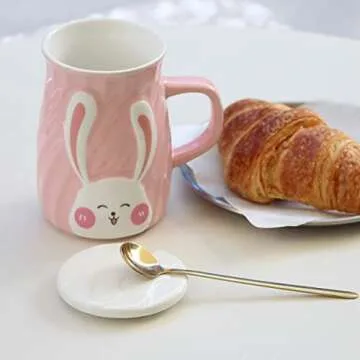 YUWU Bunny Mug for Kids - Cute Ceramic Mug with Lid
