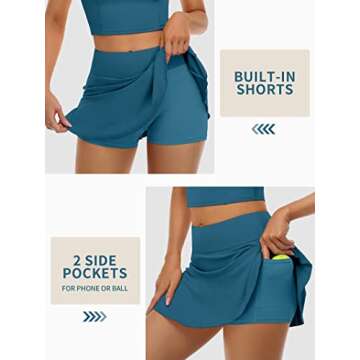ATTRACO 2 Piece Tennis Skirts Outfits Workout Crop Top with Athletic Skorts Golf Dresses Blue
