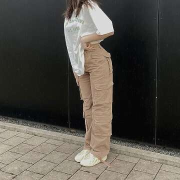 Viatabuna High Waisted Cargo Pants for Women Baggy Y2k Straight Wide Leg Pants with Pockets Streetwe...