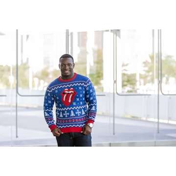 Rolling Stones Classic Tongue Royal Blue Ugly Christmas Sweater (Adult Large)